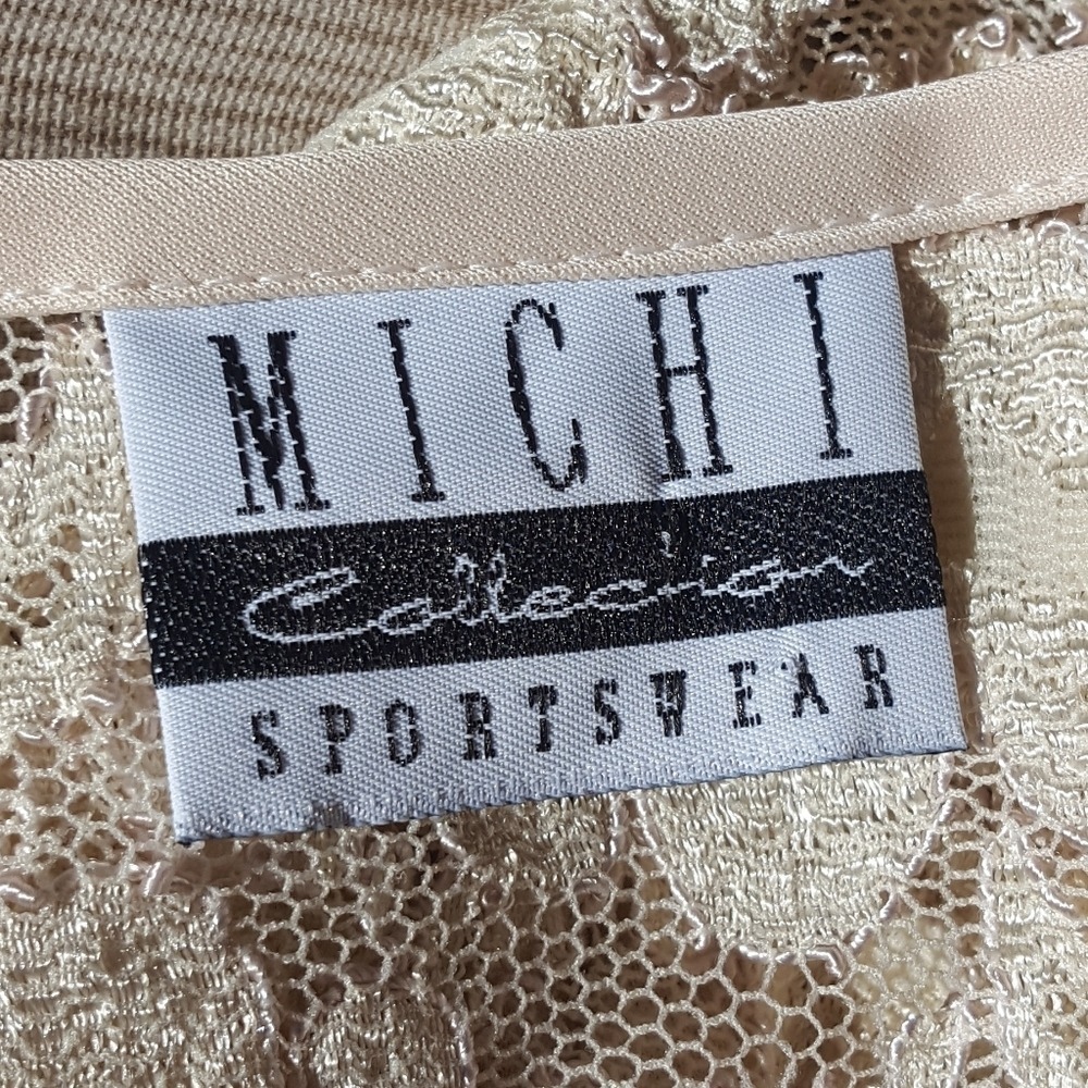 Michi Collection 90s Cream Floral Lace Ruffle Neck Button Front Blouse - Picture 7 of 7